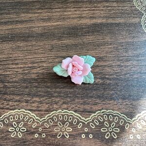 Vintage Pink and Green Floral Brooch